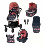Carucior 3 in 1 pentru copii Cosatto Giggle Trail Pretty Flamingo, geanta de infasat, saculet pentru picioare, husa ploaie