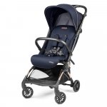 Carucior copii Peg Perego Volo, ultracompact, 0 - 22 kg, cu spatar si suport pentru picioare reglabile, frana centralizata, bara frontala detasabila si geanta transport inclusa,  5.4 kg, Blue Shine, Albastru