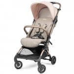 Carucior copii Peg Perego Volo, ultracompact, 0 - 22 kg, cu spatar si suport pentru picioare reglabile, frana centralizata, bara frontala detasabila si geanta transport inclusa, 5.4 kg, Mon Amour, Bej / Roz
