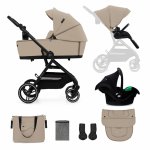 Carucior pentru copii 3 in 1 Kinderkraft Yoxi Sand Beige 0-22 kg, cadru din aluminiu, accesorii incluse