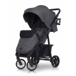 Carucior pentru copii Euro-Cart Flex omologat pana la 22 kg, Iron Black Edition cu cadru de aluminiu, roti cu suspensii, echipat cu husa de picioruse groasa, pelerina de ploaie si suport pentru biberon