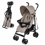 Carucior sport Kinderkraft Tik tip umbrela stone beige, spatar reglabil, pozitie somn, suport pentru picioare, roti din spuma Eva, greutate 6,5 kg