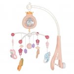 Carusel pentru patut copii Moni Penguin Pink cu telecomanda, Functie rotatie, Sunete albe, Volum reglabil, Functie lampa de veghe, Timer, Melodii