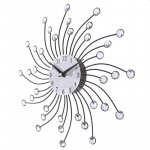Ceas de perete cu cristale, 50 cm, mecanism quartz, cifre arabe, argintiu