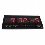 Ceas digital perete, afisaj led, ora 12/24, calendar, temperatura, negru