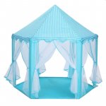 Cort copii, forma hexagonala, 6 intrari, pliabil, 135x140 cm, husa depozitare, alb albastru