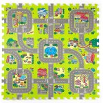 Covoras pista masinute, 9 piese tip puzzle, spuma eva, grosime 1 cm, 90x90 cm