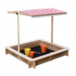 Cutie de nisip pentru copii Ginger Home cu copertina Rosu/Alb reglabila si impermeabila tratata cu protectie UV30, 117x117 cm,Capacitate de incarcare 200 kg