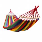 Hamac dublu cu tija din lemn, 150 x 200 cm, capacitate maxima 200 kg, 330g/mp, multicolor