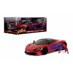 Set Jada Marvel masinuta metalica McLaren 720S scara 1:24 si figurina Spider Man