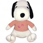 Jucarie din material textil elastic Snoopy cu bluza roz 32 cm asezat