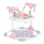 Jumper pentru copii Moni Hop Roz cu inaltime reglabila,sezut rotativ 360 grade, Panou muzical cu taste, Jucarii cu diferite forme, culori si texturi, Recomandat copii peste 6 luni si greutatea de pana la 12 kg