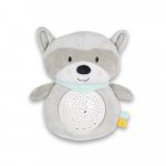 Lampa de veghe pentru camera copii Moni Snuggly Racoon cu sunete albe,10 melodii linistitoare si sunete ale naturii,Volum reglabil,Oprire automata dupa 20 minute,Material plus moale,Proiector detasabil utilizare individuala