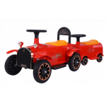 Masinuta electrica de epoca pentru copii Nichiduta Modern Classic Red 12V cu Vagon pentru al doilea copil, 2 motoare, Spatar inalt, Roti din plastic rezistent, Faruri cu lumini LED, Pornire la buton, Pedala de acceleratie