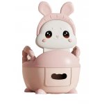 Olita bebelusi Little Mom Cute Rabbit Pink, cu adaptor moale din spuma PU, vas colector detasabil, baza anti-alunecare, protectie antistropire, spatar ergonomic
