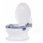 Olita pentru copii, Little Mom Baby Potty Grey, model realist, cu vas colector detasabil, suport pentru servetele, capac rabatabil cu functie de spatar ergonomic, manere de sustinere si baza antiderapanta