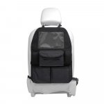 Organizator auto pentru copii Cangaroo Harbour Black,Model universal,Protejeaza scaunul din fata de murdarie,Buzunare multiple,Compartiment pentru seervetele umede si Sticla,Dimensiune 59x43 cm