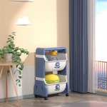 Organizator pentru copii Little Mom Piggy Blue cu 2 nivele, echipat cu 2 cutii deschise, prevazut cu roti, dimensiuni 63x40x27 cm