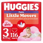 Scutece chilotel Huggies Little Movers 3 Girl, 6-11 kg, 116 buc
