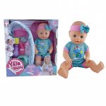 Papusa bebelus, interactiva, face pipi, diverse accesorii, ochi mobili, landou, sticlute, olita, hainute, roz/albastru