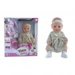 Papusa interactiva, rochita cu fundita, olita, suzeta, scutec, sticluta, face pipi, 45 cm