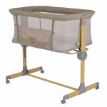 Patut Co-Sleeper Cangaroo Aura Beige 88x56 cm cu laterala culisanta, Saltea cu baza ferma si husa detasabila, Functie anti reflux, 7 nivele de reglare a inaltimii, 4 Roti cu frana,recomandat de la nastere pana la 9 kg