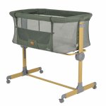 Patut Co-Sleeper Cangaroo Aura Green 88x56 cm cu laterala culisanta, Saltea cu baza ferma si husa detasabila, Functie anti reflux, 7 nivele de reglare a inaltimii, 4 Roti cu frana,recomandat de la nastere pana la 9 kg