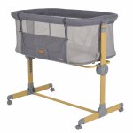 Patut Co-Sleeper Cangaroo Aura Grey 88x56 cm cu laterala culisanta, Saltea cu baza ferma si husa detasabila, Functie anti reflux, 7 nivele de reglare a inaltimii, 4 Roti cu frana,recomandat de la nastere pana la 9 kg