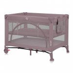 Patut pliabil, Lionelo, Laura, 102 x 74 cm, Cu doua nivele, Functie de tarc, Cu roti, Include salteluta si geanta de transport, Pereti din plasa, Deschidere laterala, Pana la 15 kg, 0 luni +, Roz