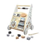 Antepremergator din lemn, xilofon, sortator forme, labirint, spatiu depozitare, 4 roti, 38x32x45.5 cm