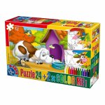 Puzzle 24 piese si 2 planse de colorat cu animale