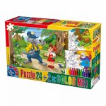 Puzzle Color me Scufita Rosie 14 piese cu 2 fise de colorat si set creioane colorate