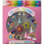 Set 12 Radiere pentru copii tip puzzle, cu functie dubla, model Unicorni magici