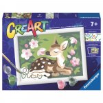 Pictura pe numere pentru copii CreArt pui de caprioara si flori Ravensburger
