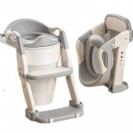 Reductor pentru copii Little Mom Grey multifunctional 3 in 1, pliabil, colac ergonomic din PVC, cu recipient colector si manere de sustinere, dimensiuni 35.5x17x39 cm