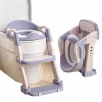 Reductor pentru copii Little Mom Purple multifunctional 3 in 1, pliabil, colac ergonomic din PVC, cu recipient colector si manere de sustinere, dimensiuni 35.5x17x39 cm