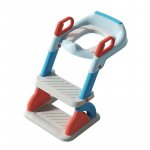 Reductor toaleta pentru copii Little Mom Blue, pliabil, echipat cu colac moale din spuma PU, trepte antiderapante, manere ergonomice, structura triunghiulara, design anti-stropire, dimensiune 53.5 x 40.5 cm