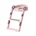 Reductor toaleta pentru copii, Little Mom Pink, pliabil, ergonomic, cu sezut din PVC, manere de sustinere, scara cu inaltime reglabila, suprafata antiderapanta, dimensiuni 34x44x34 cm