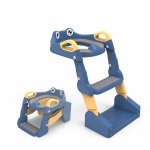 Reductor pentru copii Little Mom Blue multifunctional 2 in 1, pliabil, colac din PVC, cu recipient colector si manere de sustinere, dimensiuni 58x47x32.5 cm