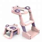 Reductor pentru copii Little Mom Pink multifunctional 2 in 1, pliabil, colac din PVC, cu recipient colector si manere de sustinere, dimensiuni 58x47x32.5 cm