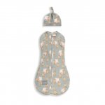 Saculet Swaddle pentru infasat bebelusi + caciulita Second Step Animale de Epoca Sky Blue Sleepee