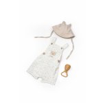 Salopeta de vara cu palariuta, pentru bebelusi, BabyCosy TeddyBear, 100% bumbac organic, marime 9-12 luni