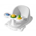 Scaunel de baie pentru copii Little Mom Grey, design ergonomic cu spatar, ghidon de sustinere cu activitati integrate, compatibilitate universala, ventuze de fixare, dimensiuni 19x28x41 cm
