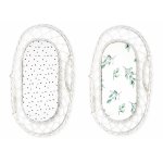 Set 2 cearceafuri cu elastic pentru landou/cosulet bebe Bumbac Eucalipt/Puncte Sleepee