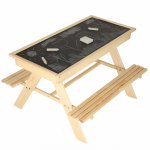 Set 2 in 1 Bancuta de gradina cu Ladita de nisip si Tabla de scris din lemn
