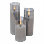 Set 3 lumanari led, alb cald intermitent, efect flacara, aranjament decorativ, sticla