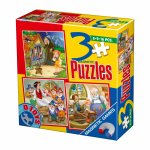 Set 3 puzzle-uri magnetice basme Hansel si Gretel, Alb ca zapada si Pinocchio de 6, 9, 16 piese