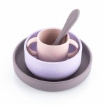Set 4 piese vesela din silicon pentru copii, fara BPA, lavabile in masina de spalat vase Mov