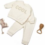 Set bluzita si pantaloni pentru bebelusi, BabyCosy Cool, Ecru, marime 18-24 luni