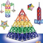 Set constructie magnetic 3d, joc educativ, 230 piese multicolore, diferite forme si dimensiuni, 6 ani+